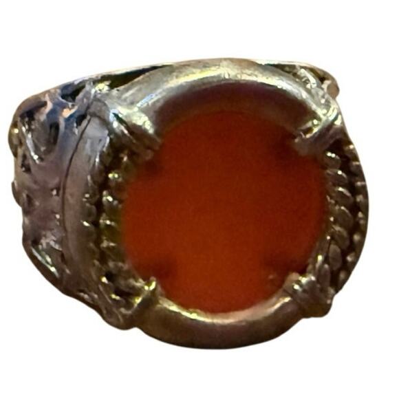 Vintage 925 Sterling Silver Carnelian Ring Filigree Boho Statement SZ.8 Courage - Picture 15 of 16